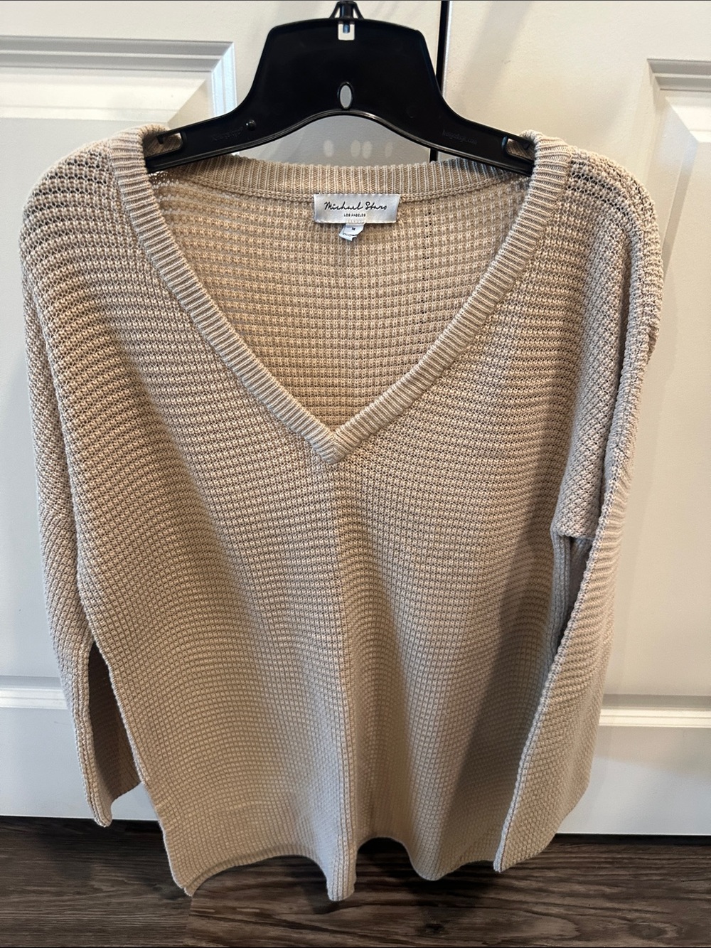 Michael Stars Beige V-Neck Waffle Knit Sweater